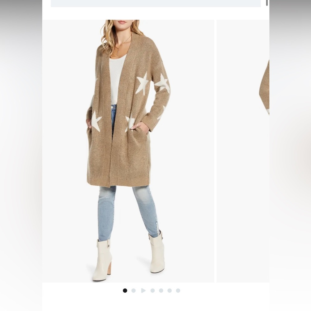 BlankNYC Count Your Stars Tan Cardigan with White Stars Small